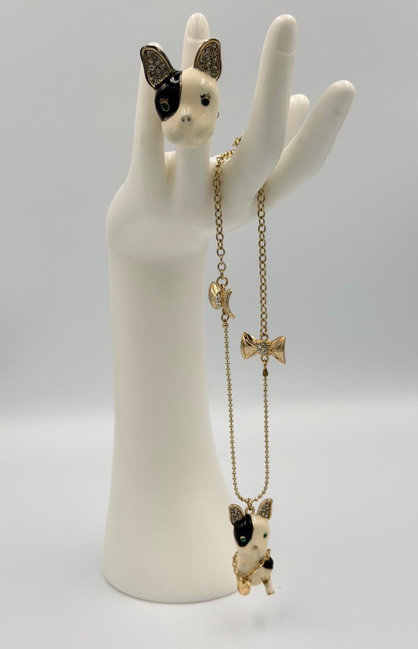 Betsey Johnson Royal Engagement French Bulldog Necklace-Matching Cocktail Ring